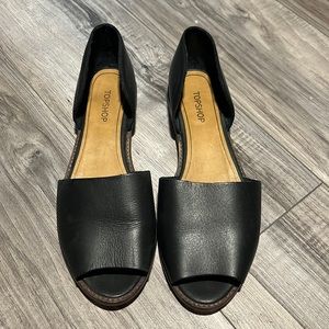 Topshop Black Leather Peep Toe Sandals.  Sz 39 or 8.5/9